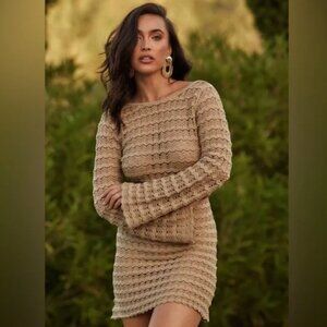 12TH TRIBE - TAN CROCHET MINI DRESS